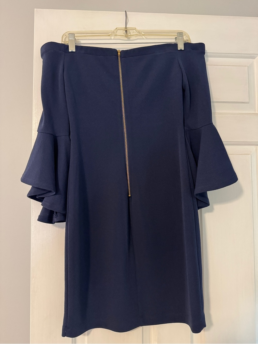 Off-Shoulder Navy Ruffle-Sleeve Bodycon Dress by Teeze Me - Picture 5 of 5